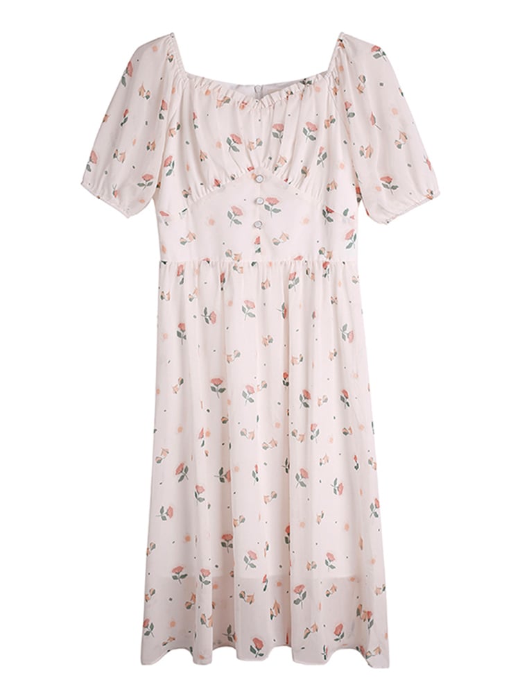 Savypri French Fleur Chiffon Midi Dress