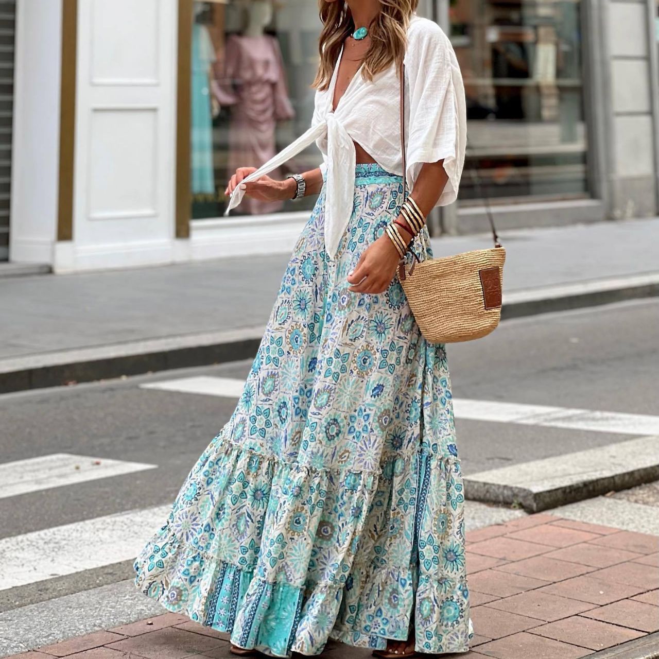 Savypri Azure Bloom Maxi Shirt